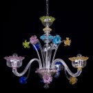 Muranese chandelier in Murano glass 3 lights crystal and multicolor flowers