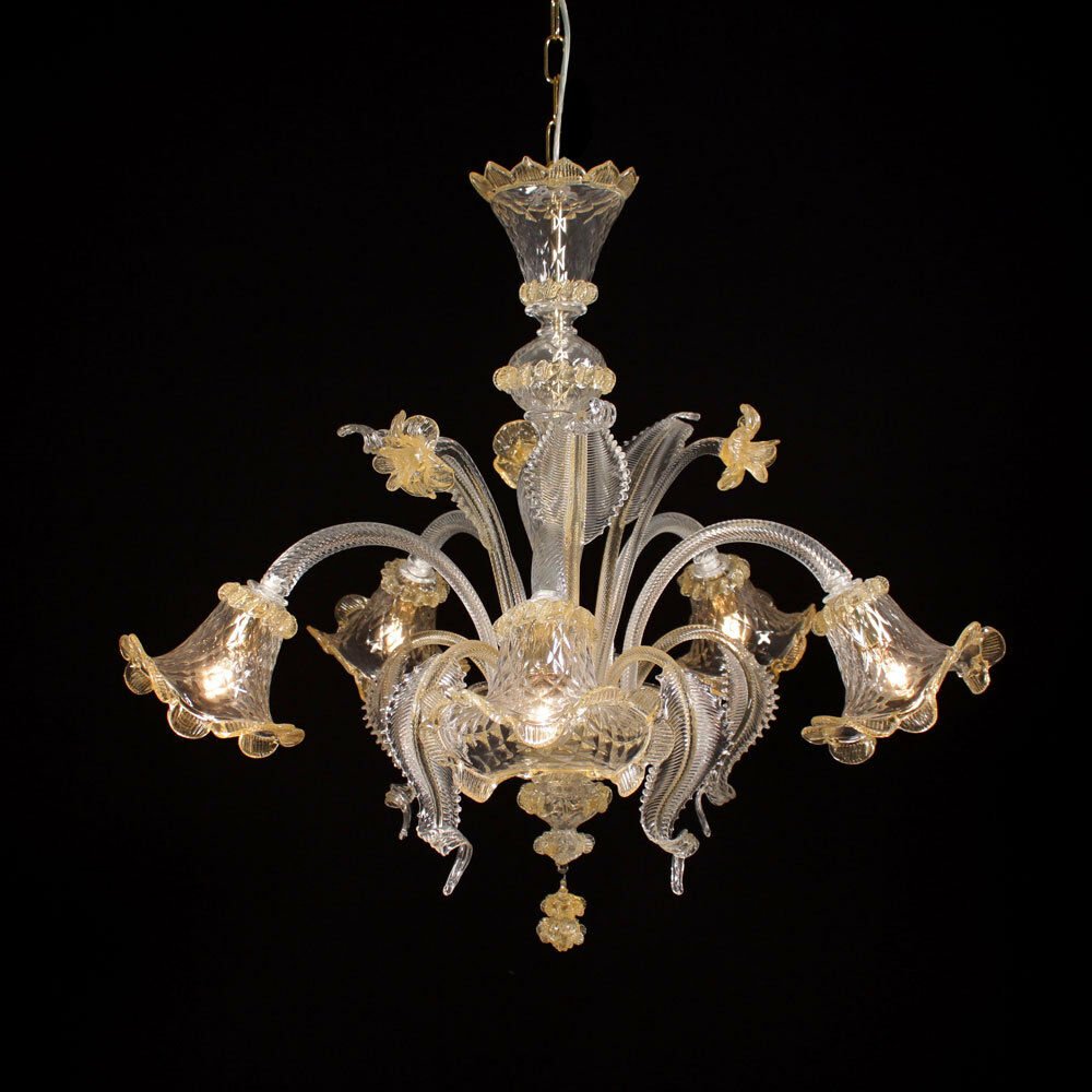 Murano chandelier Ca'Venier ceilling 5 arms amber and crystal