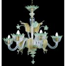 Muranese chandelier in Murano glass 6 lights crystal light blue and gold