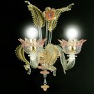 Muranese wall lamp 2 lights cristal gold and pink