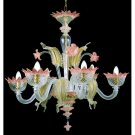 Muranese chandelier in Murano glass 6 lights crystal pink and gold