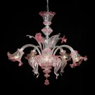 Murano chandelier Ca'Venier ceilling 5 arms pink and crystal