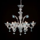 Muranese Imperiale chandelier in Murano glass 6 lights light blue crystal