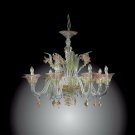 Elegant Murano glass chandelier 8 light green, pink, gold and crystal