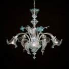 Murano chandelier Ca'Venier ceilling 5 arms light blue and crystal