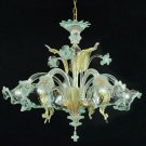 Murano chandelier Ca'Venier ceilling 5 arms light blue crystal gold