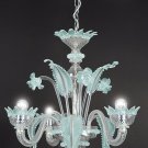 murano chandelier 3 light light blue and crystal