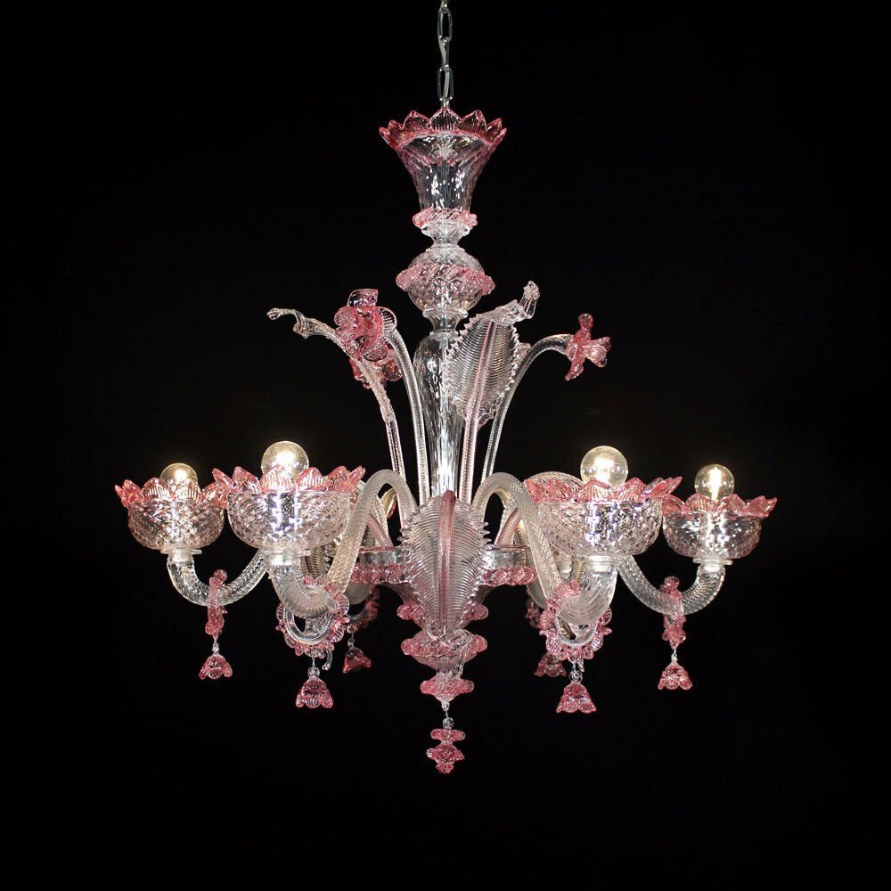 Muranese Imperiale chandelier in Murano glass 6 lights pink crystal
