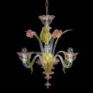 Torcè chendelier 3 lights pink, green, gold and crystal