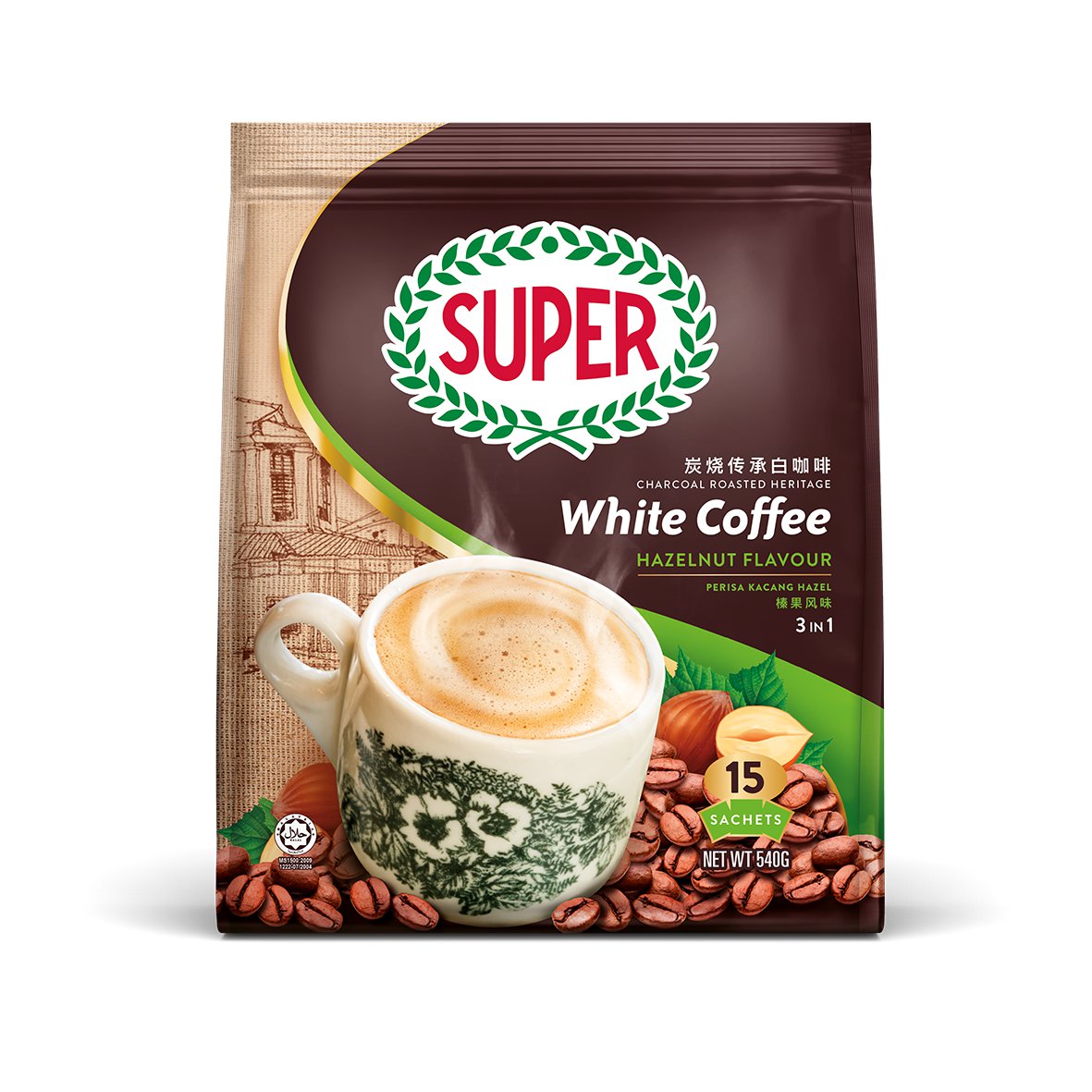 SUPER White Coffee Hazelnut Instant 3in1 Premix (3 Bags) Express Shipping*