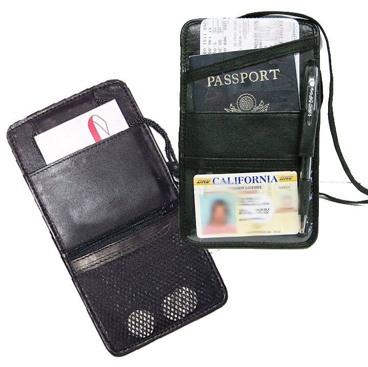LEATHER BOARDING PASS HOLDER PASSPORT TRAVEL ID TICKET NECK STRAP WALLET