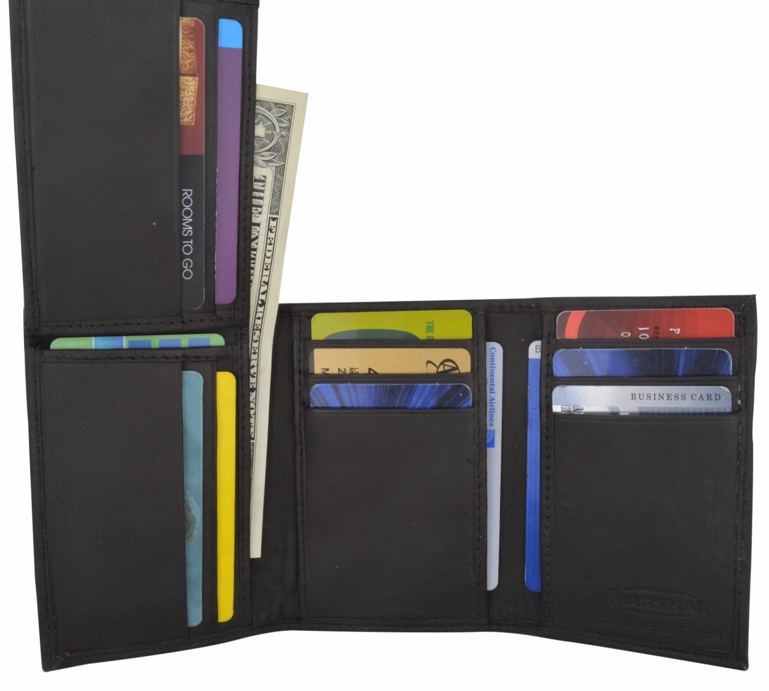 Men's Genuine Leather Trifold Wallet ID Credit Card Flip Up Front Pocket