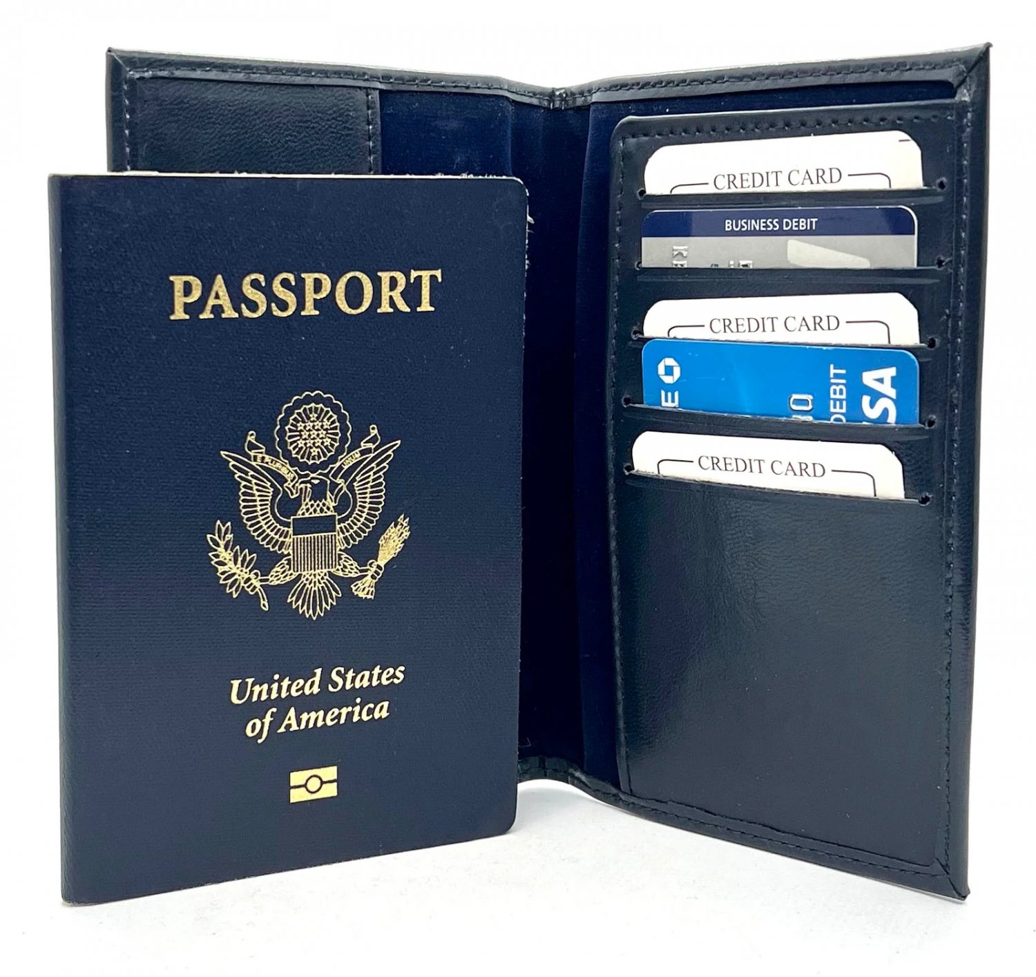 RFID Blocking Leather Passport Cover ID Credit Card Holder Bifold Card