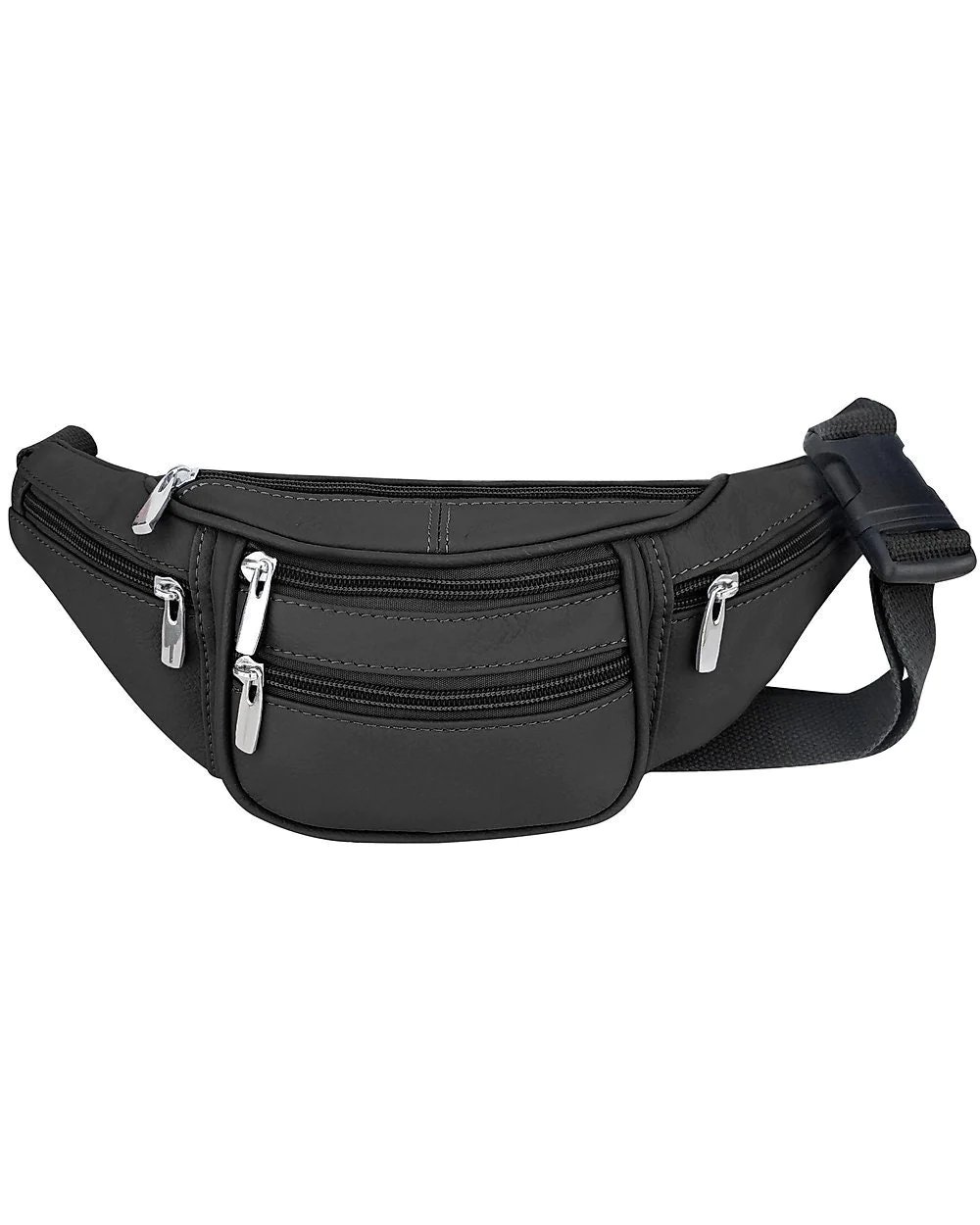 Black Leather Sport Fanny Pack Travel Waist Hip Jogging Zip Hip Bag Unisex