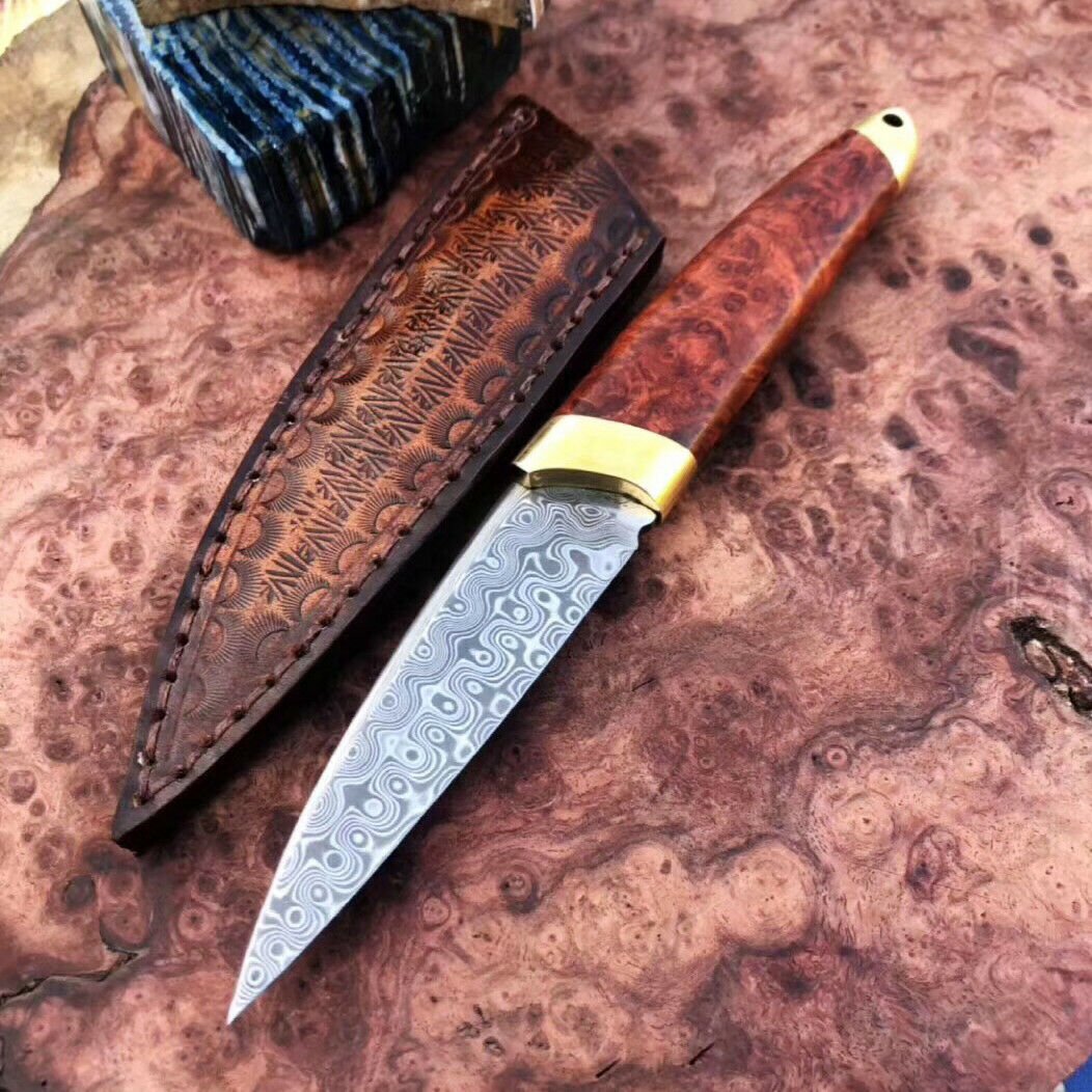 Handmade Damascus Survival Outdoor Camping Knife Fixed Blade W Sheath
