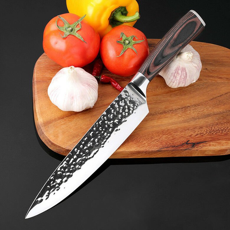 8'' High Carbon Steel Chef Knife Stainless Kitchen Hammered Pattern