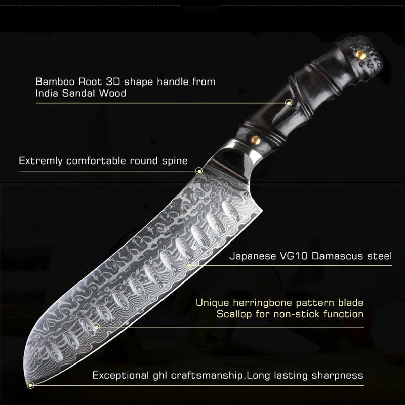 Japanese Damascus VG10 Steel Santoku Knife Stainless Kitchen Knives