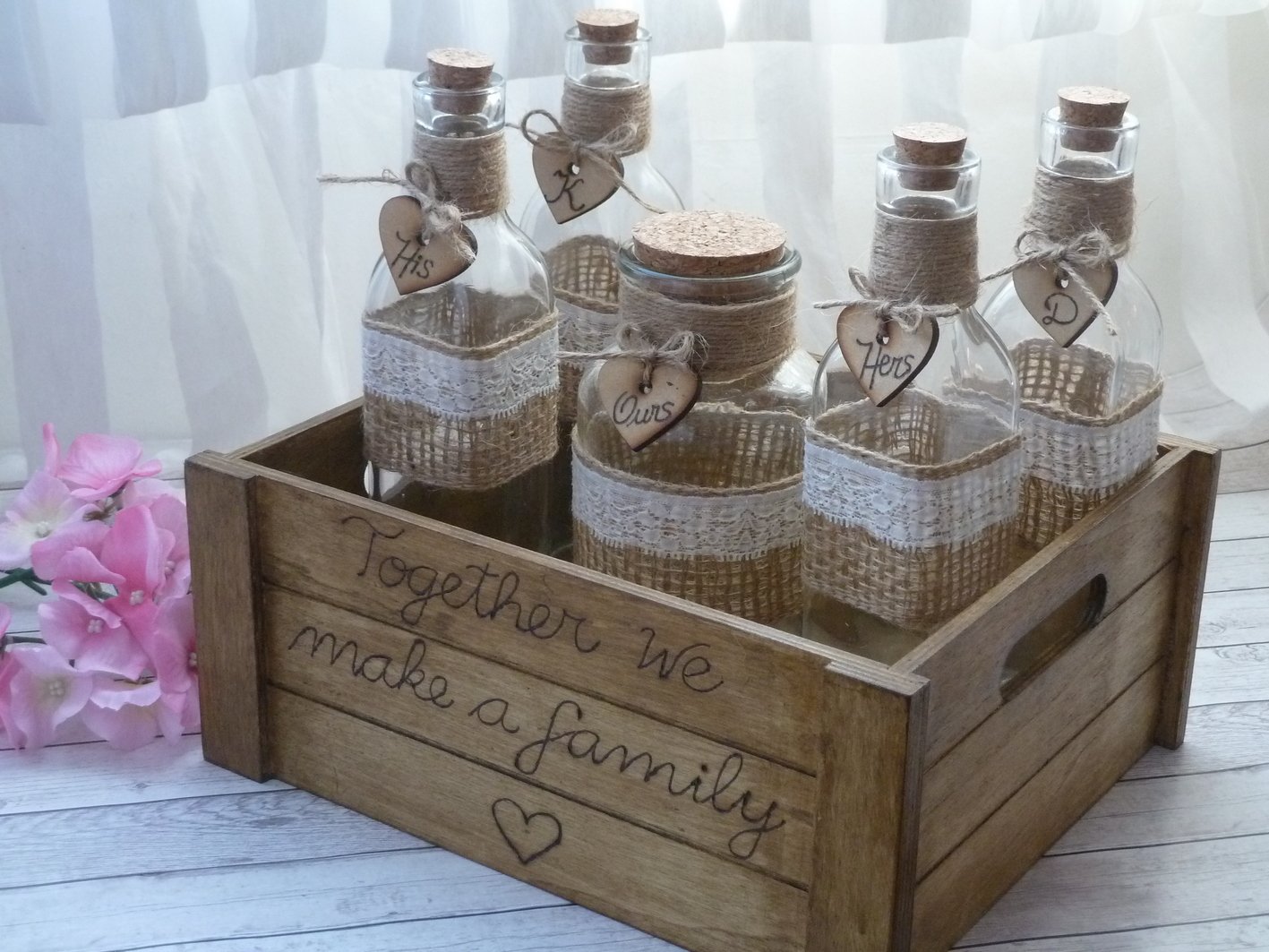 Personalized Rustic Wedding Sand Ceremony Set for 4 Members. Customized Sand Ceremony Set.