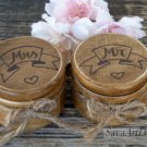 Wedding Ring Box Set Mr Mrs. Wooden Personalized Ring Holder. Engraved Ring Pillow Box.