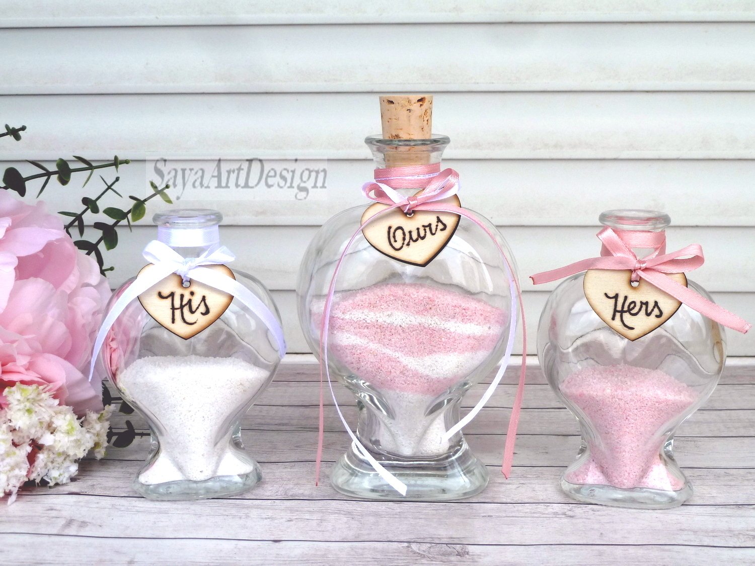 Wedding Sand Ceremony. Heart Shaped Sand Vases. Blended Family Sand Set for 2 Members