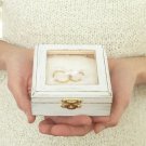 Rustic Wedding Ring Box, Pillow Alternative. Wooden White Trinket, Engraved.