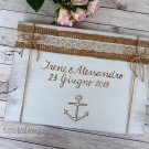 White Wedding Guest Book 30 Sheets, Engraved. Anchor Nautical Wooden Advice Book. Wedding Gift