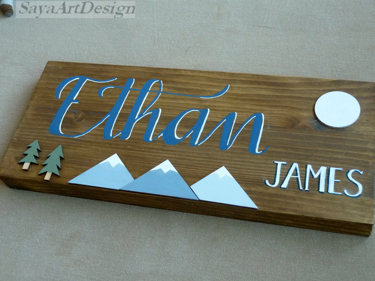 Personalized Wooden Baby Name Sign. Wall Hanging. Customized Nursery