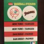 1988 Fleer Team Stickers 51 New York Yankees/San Diego Padres