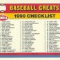 1990 Swell Baseball Greats 135 Checklist Card