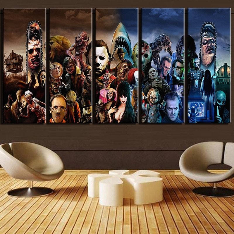 Horror Wall Art Painting On Canvas Poster Print Horror Villains Framed