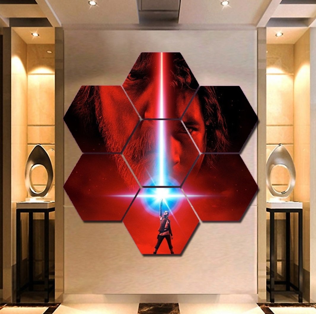 Star Wars Last Jedi Canvas Painting Poster Decor 7 Hexagon Panels Wall Art.