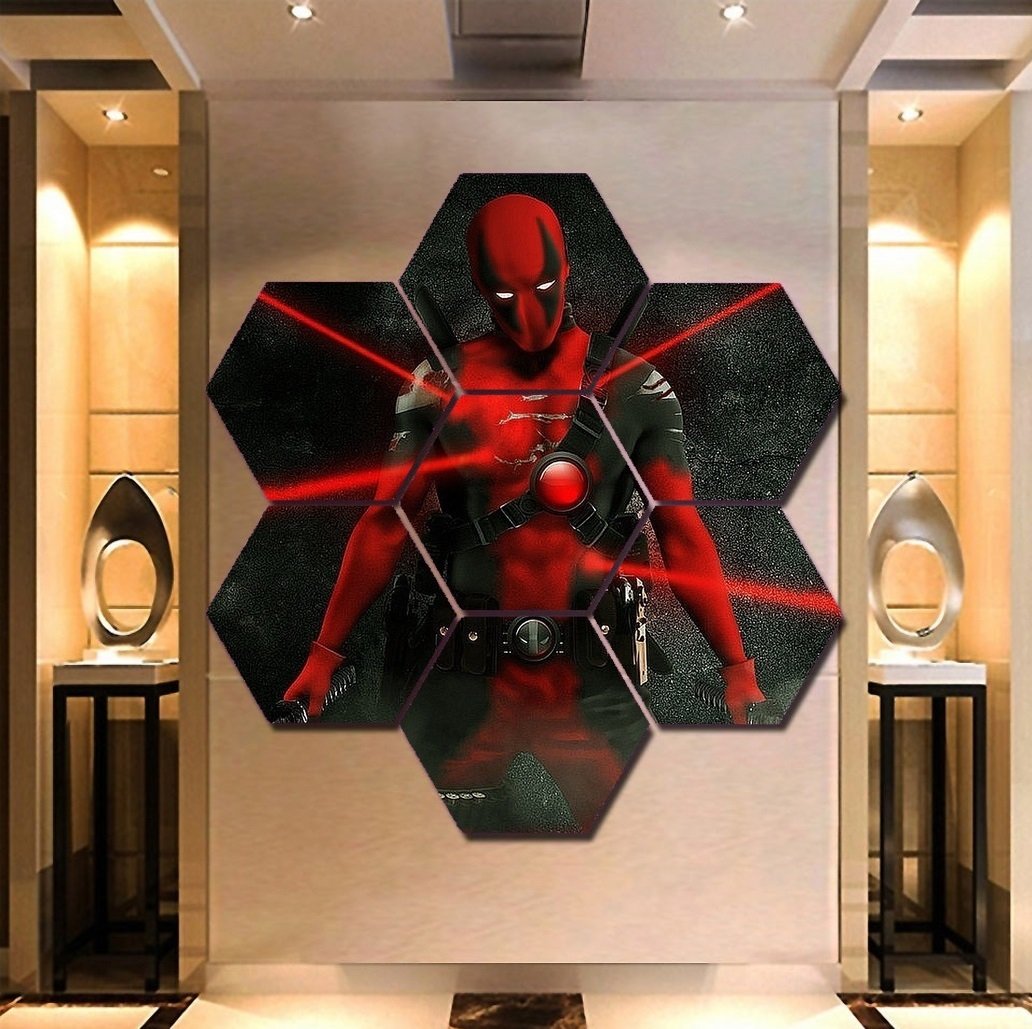 Marvel Deadpool Wall Art Painting Canvas Poster Print Home Decor Hexagon Panels.