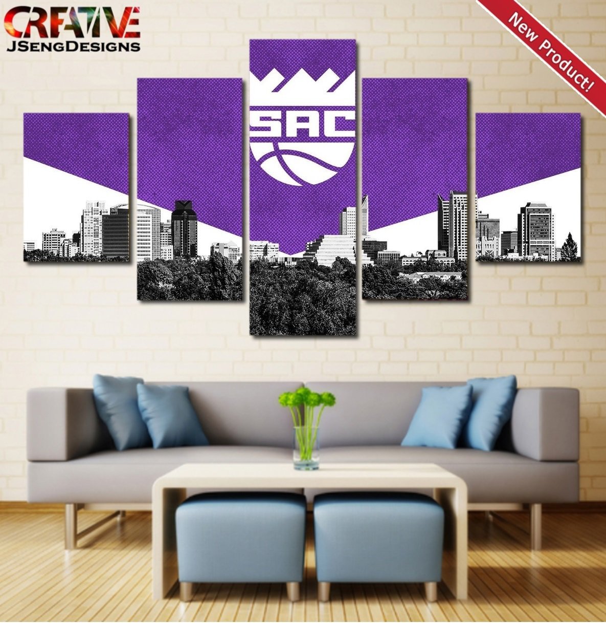 Sacramento Kings Poster 5 Piece Print Wall Art Canvas Painting Decor
