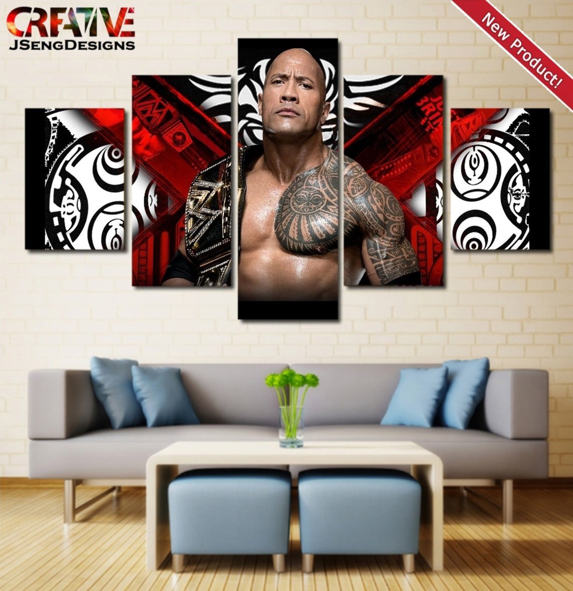 The Rock Painting Canvas Dwayne Johnson Poster Wall Art WWE Home Decor Print HD.