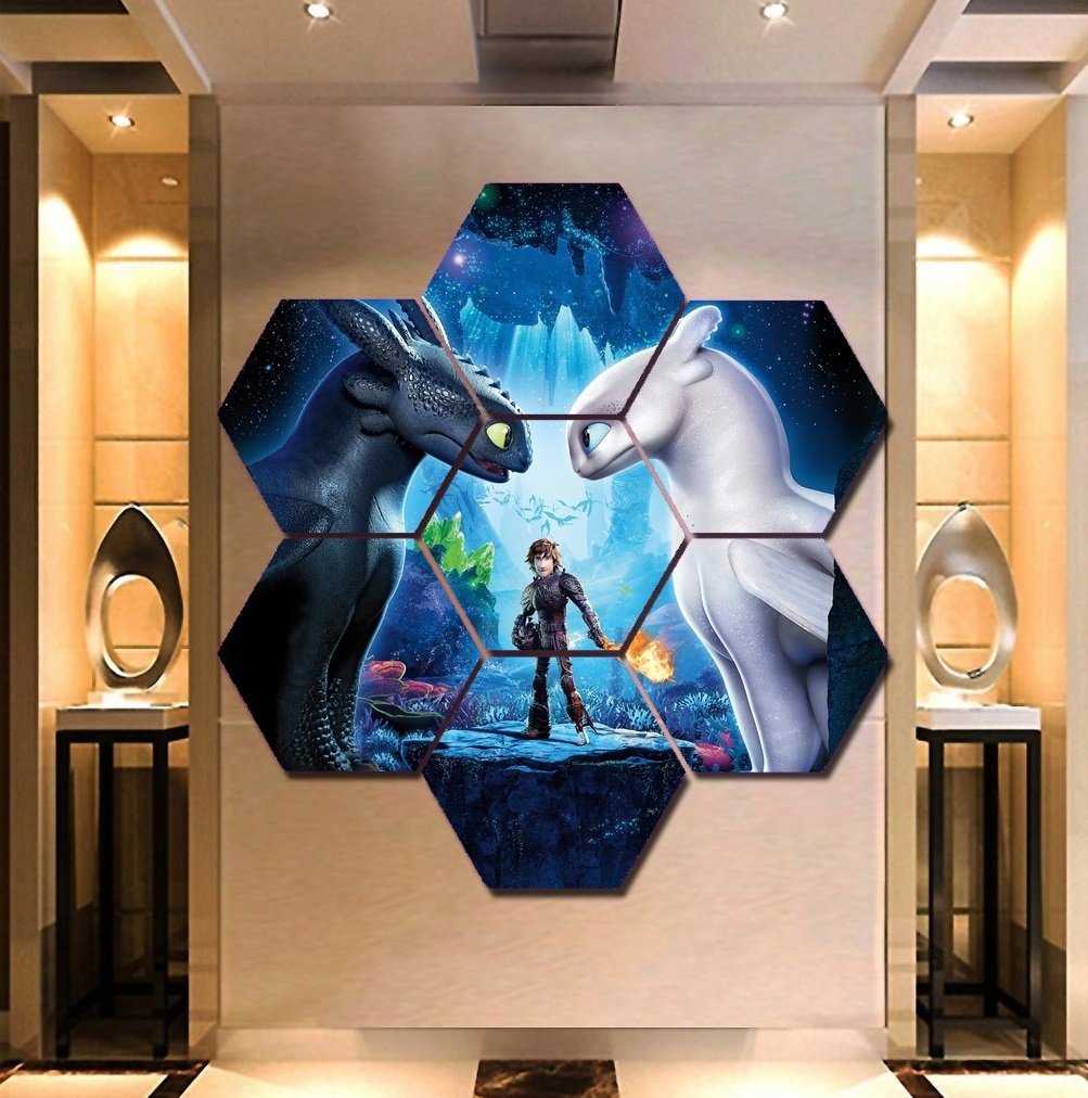 How To Train Your Dragon Wall Art Painting Canvas Poster Decor Hexagon
