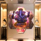 Lord Ganesha Wall Art Canvas Painting Poster Print Home Decor 7 Hexagon Panels.