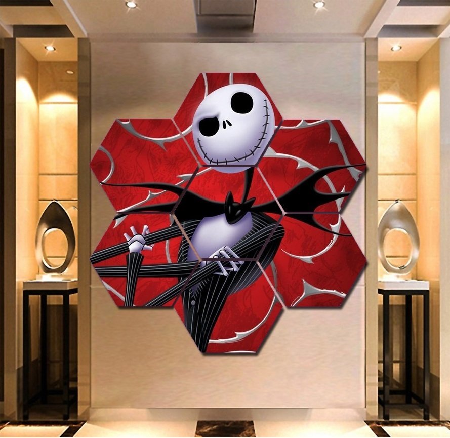 Hexagon Painting Canvas Nightmare Before Christmas Wall Art Home Decor Poster.