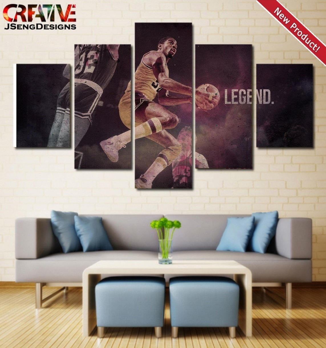 Magic Johnson Wall Art Painting Canvas Lakers Poster Home Decor Print 5 Piece.