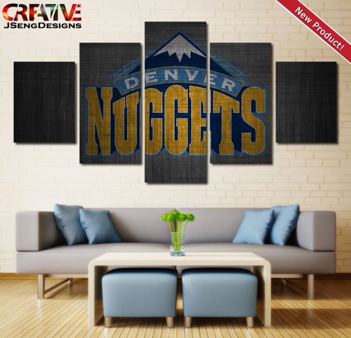 Denver Nuggets Wall Art Canvas Painting Poster Logo HD Framed 5 Piece Decor