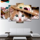 Cat Wall Art Cute Decor Painting On Canvas Framed Cat In The Hat Poster HD.