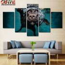 Dog Wall Art Cute Decor Painting On Canvas Framed Funny Dog Swiming Poster HD.