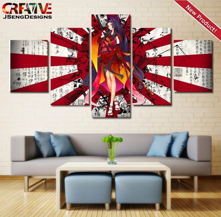 Samurai Wall Art Painting On Canvas Japanese Woman Poster HD Framed