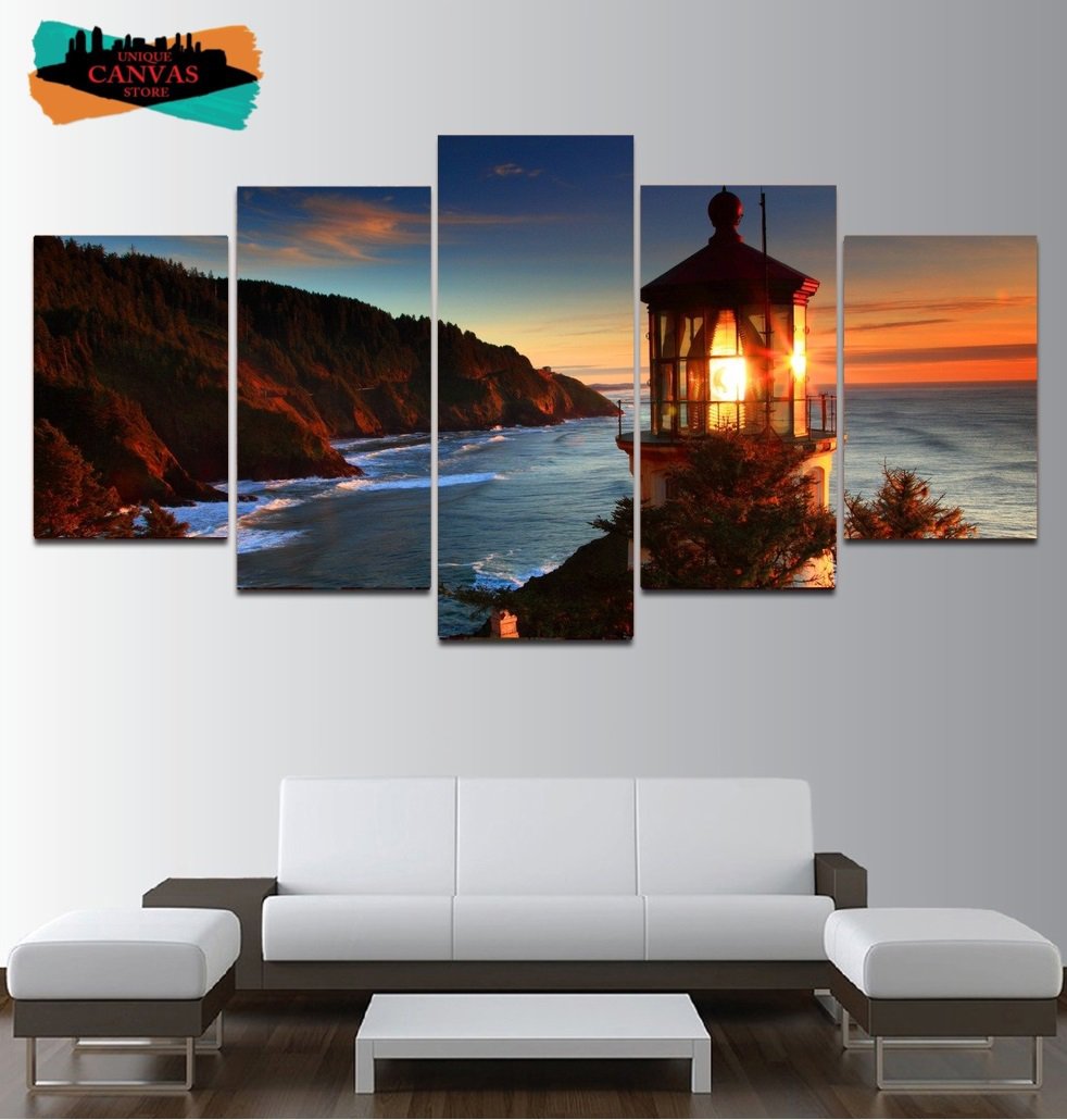 Lighthouse Wall Art Decor Painting Oil On Canvas Poster HD Landscape Gift Idea.