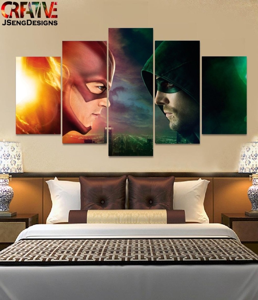 The Flash Wall Art Decor Oil Painting On Canvas Framed Green Arrow Poster HD.