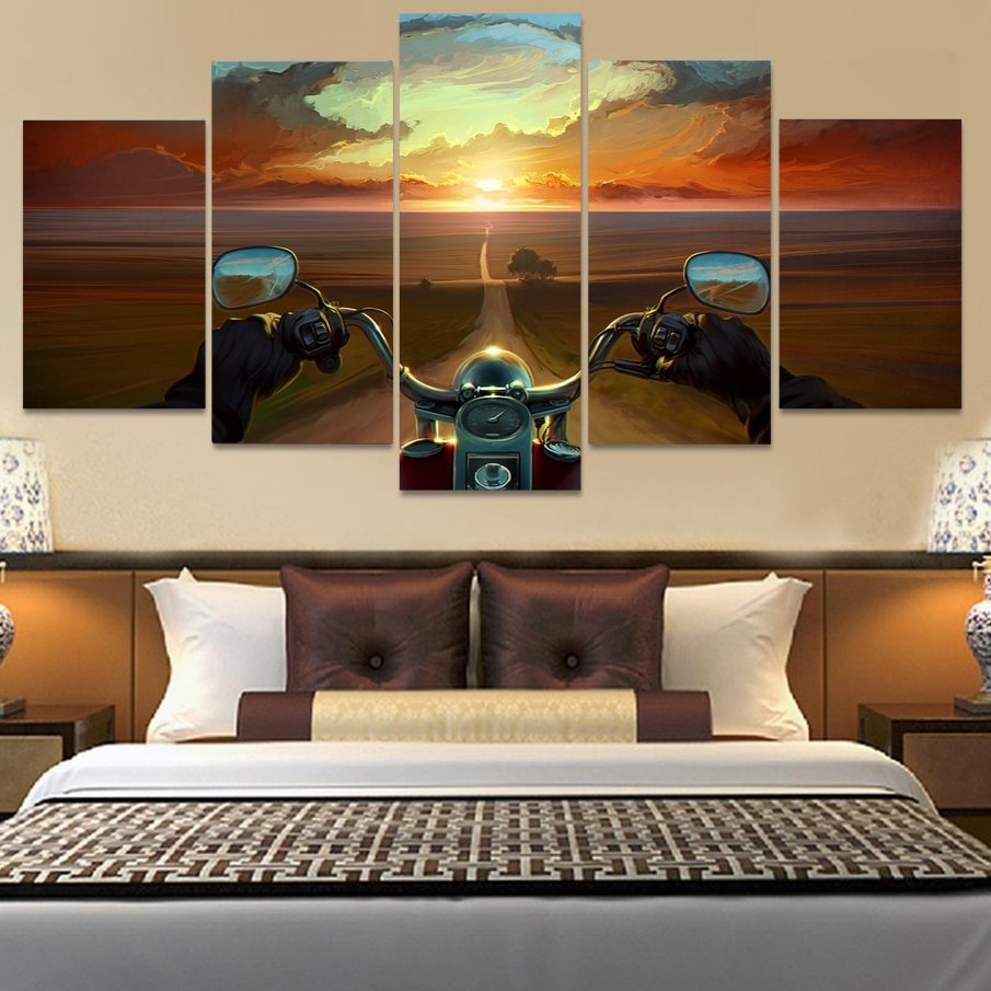 Sunrise Landscape Motorcycle Canvas Wall Art  Framed Decor Poster Print