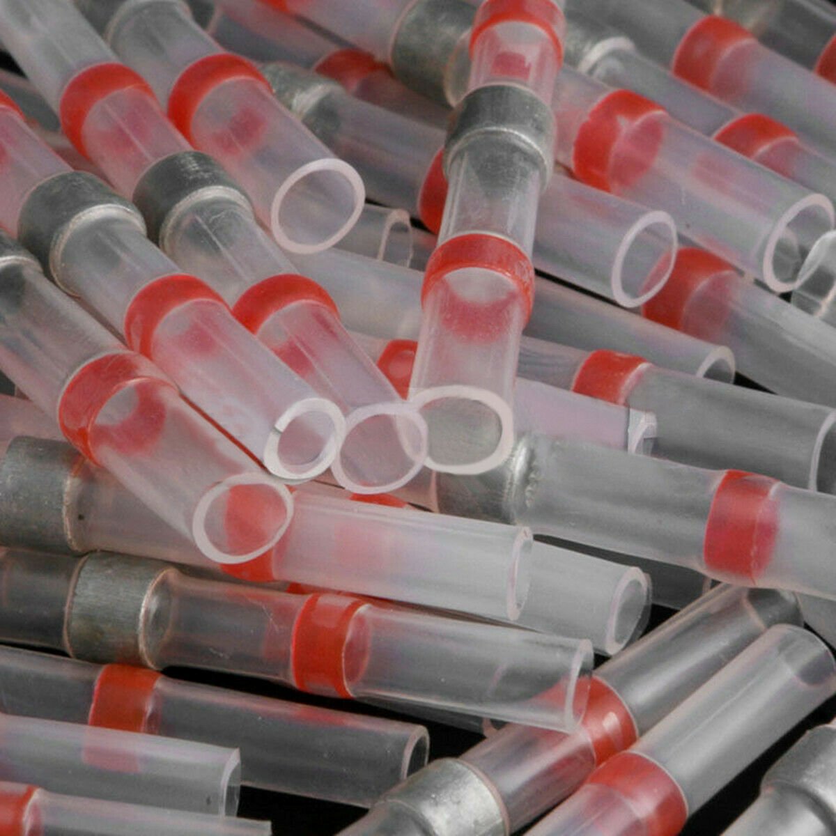 100pc Red Solder Sleeve Heat Shrink Butt Wire Splice Terminal Connector 22-18AWG