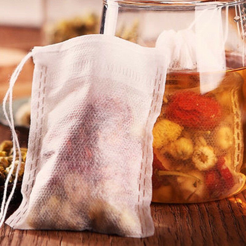 100x 8X10cm Nonwovens Muslin Drawstring Reusable Bags Spices Herbs Tea Soaps Set