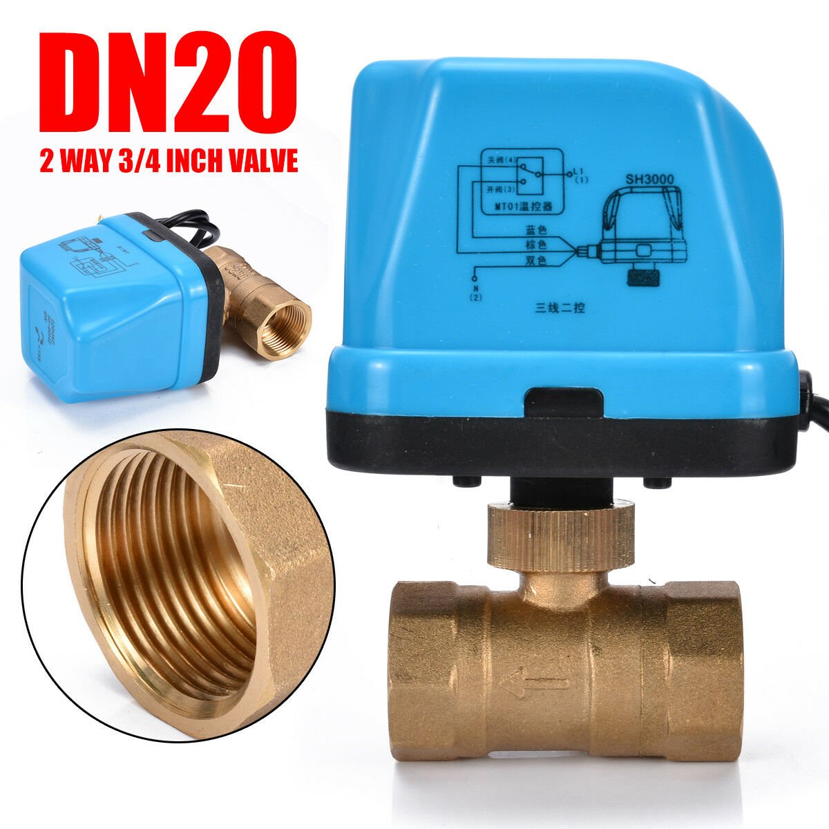 Brass G3/4" DN20 3/4 Inch 2 Way 220V Control Motorized Electrical Ball Valve Kit