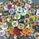 100Pcs Mixed Pattern Wood Scrapbooking Buttons 2 Holes Sewing 20mm Craft DIY