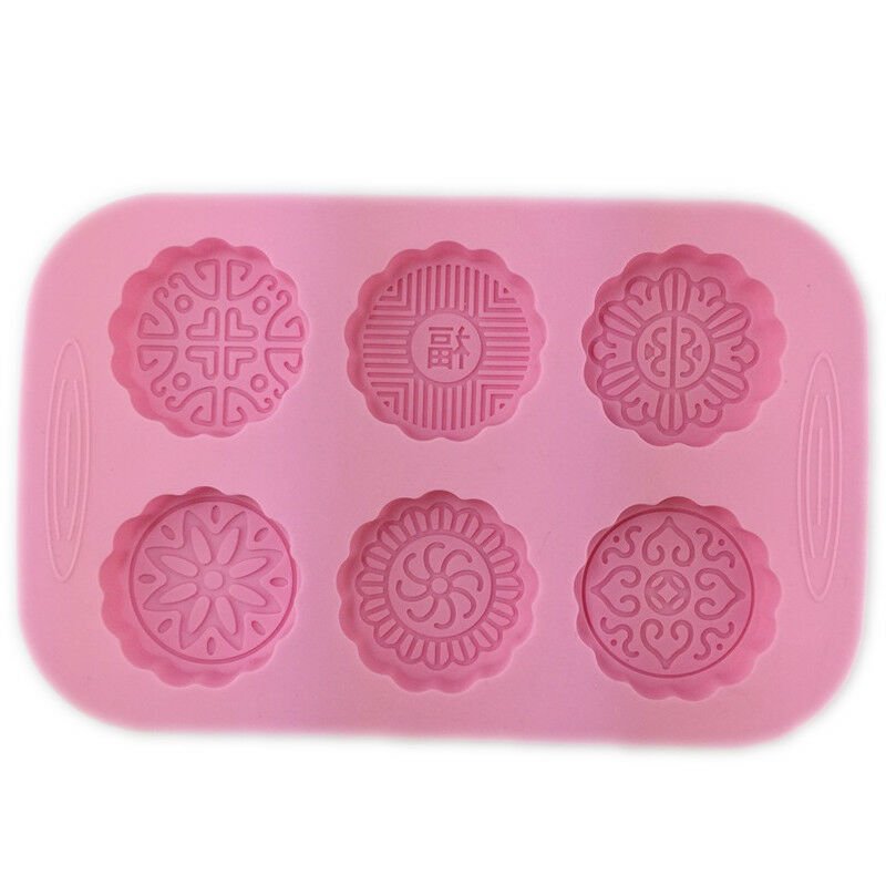 6 cavity Round Mooncake Mold Muffin Cups Snowy Moon Cake Pans Silicone Soap DIY